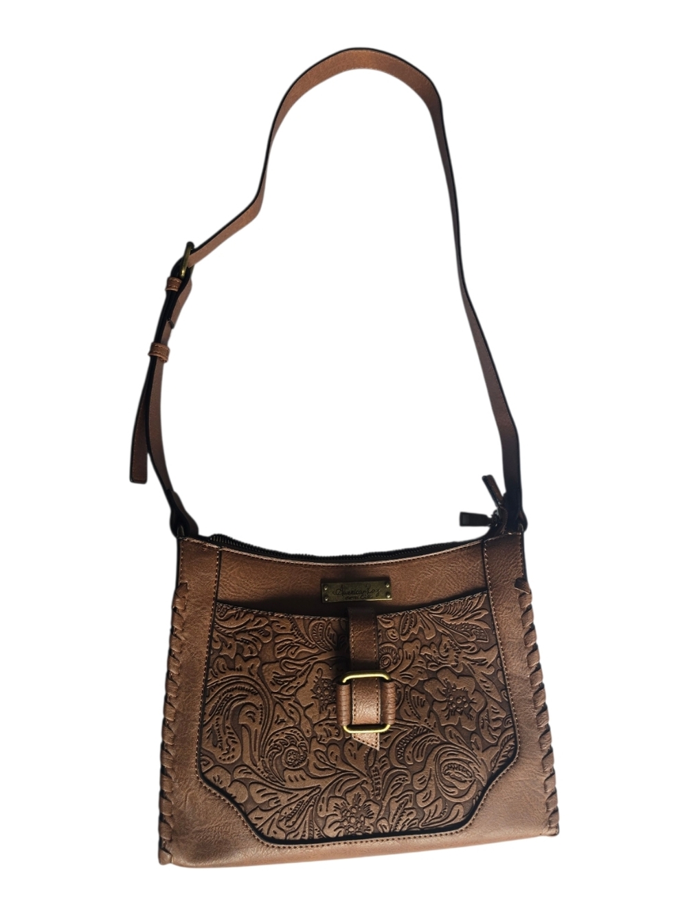 Stylish Tooled‎ Shoulder Crossbody Bag Adustable Strap Intricate Floral Embossed